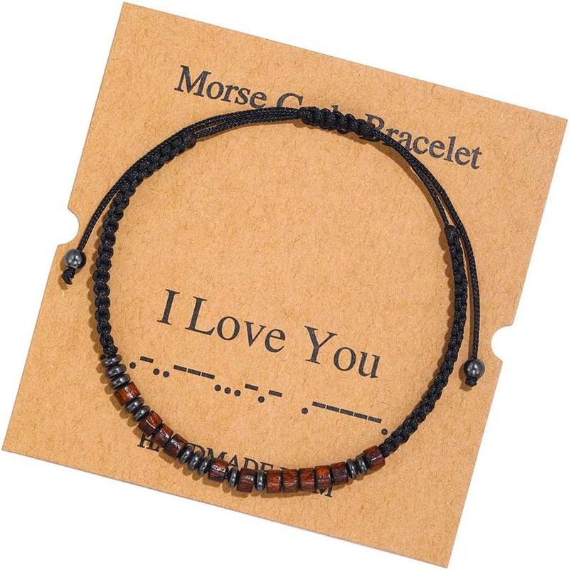 RINTOLER Store Morse Code Bracelets for Women Men Gifts for Her Best Friend Funny Inspirational Bracelets for Women Jewelry Adjustable Silk Beaded Wrap Bracelet - Image 1